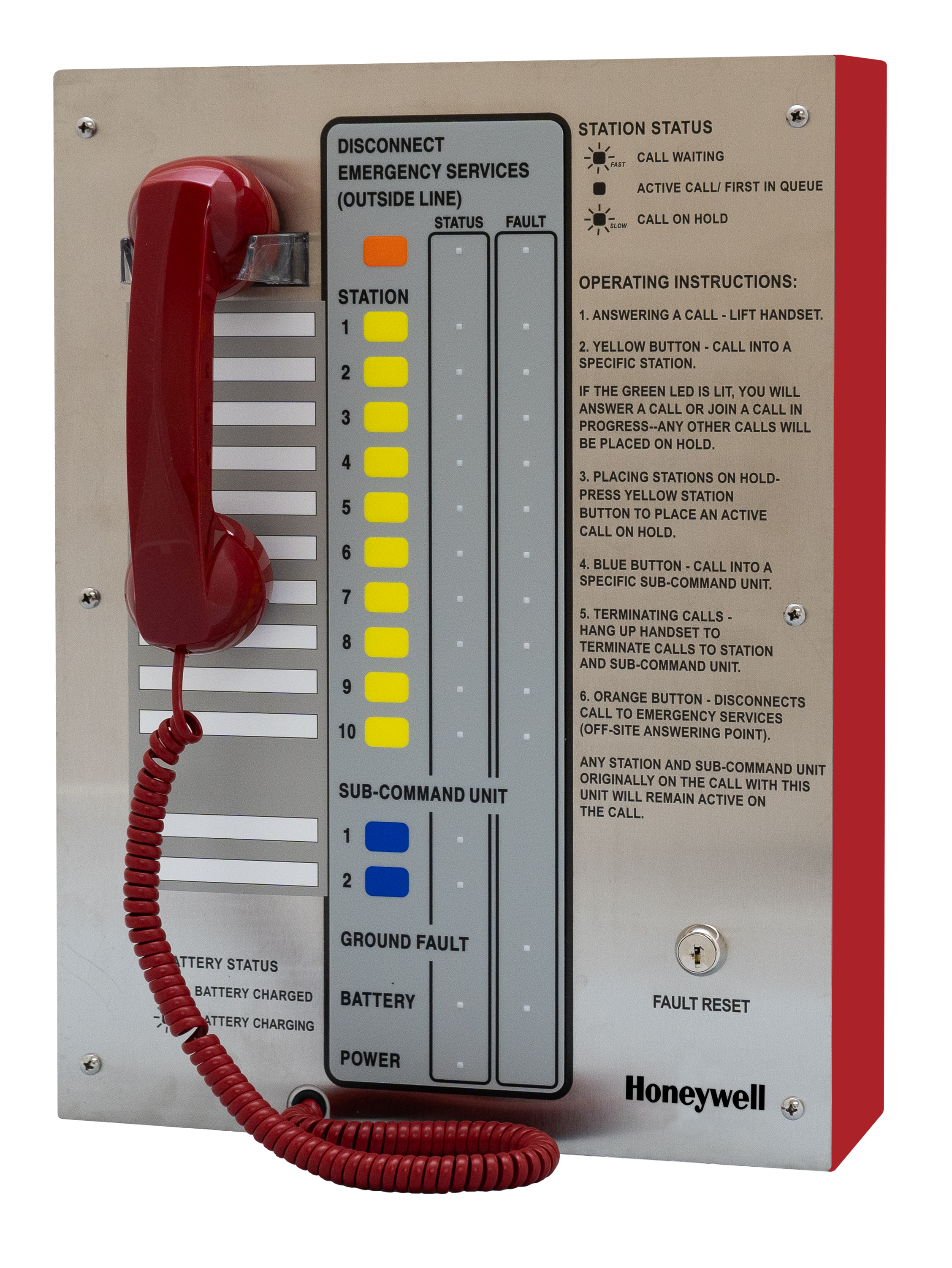 UL 2525 Listed Area of Refuge Command Unit with 10-station capacity, red enclosure