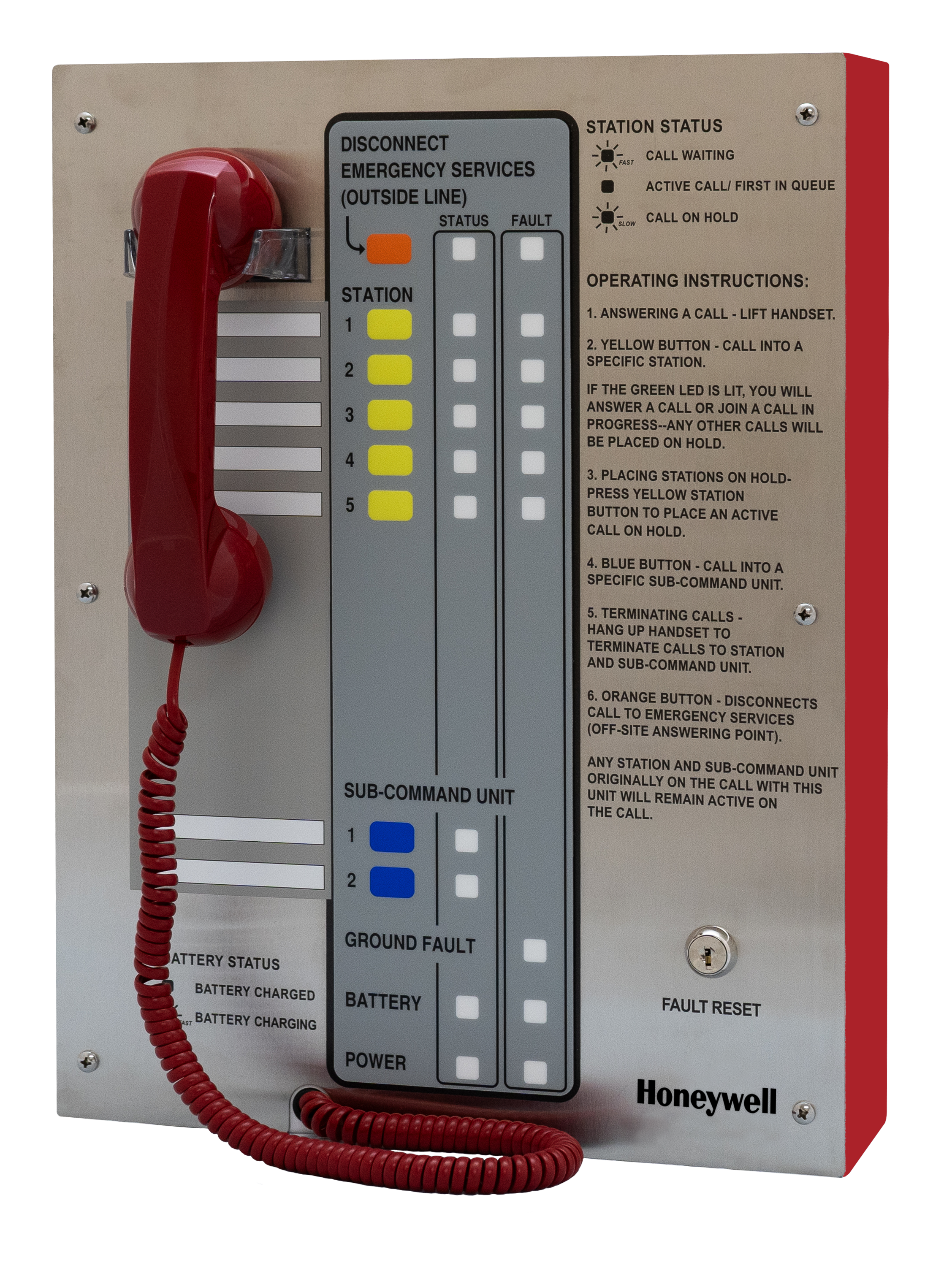 UL 2525 Listed Area of Refuge Command Unit with 5-station capacity, red enclosure